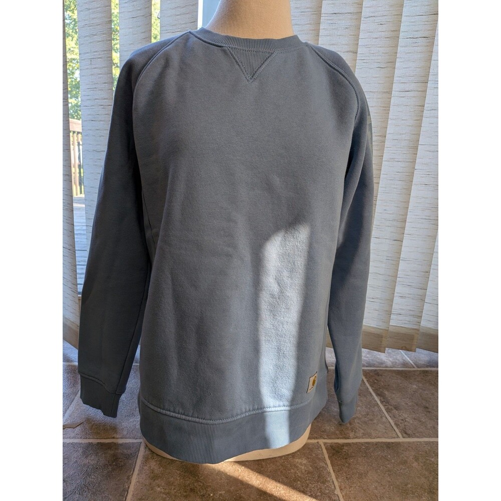 Carhartt Women's Relaxed Fit Light Blue GraphicSleeve Crewneck Sweatshirt Size L